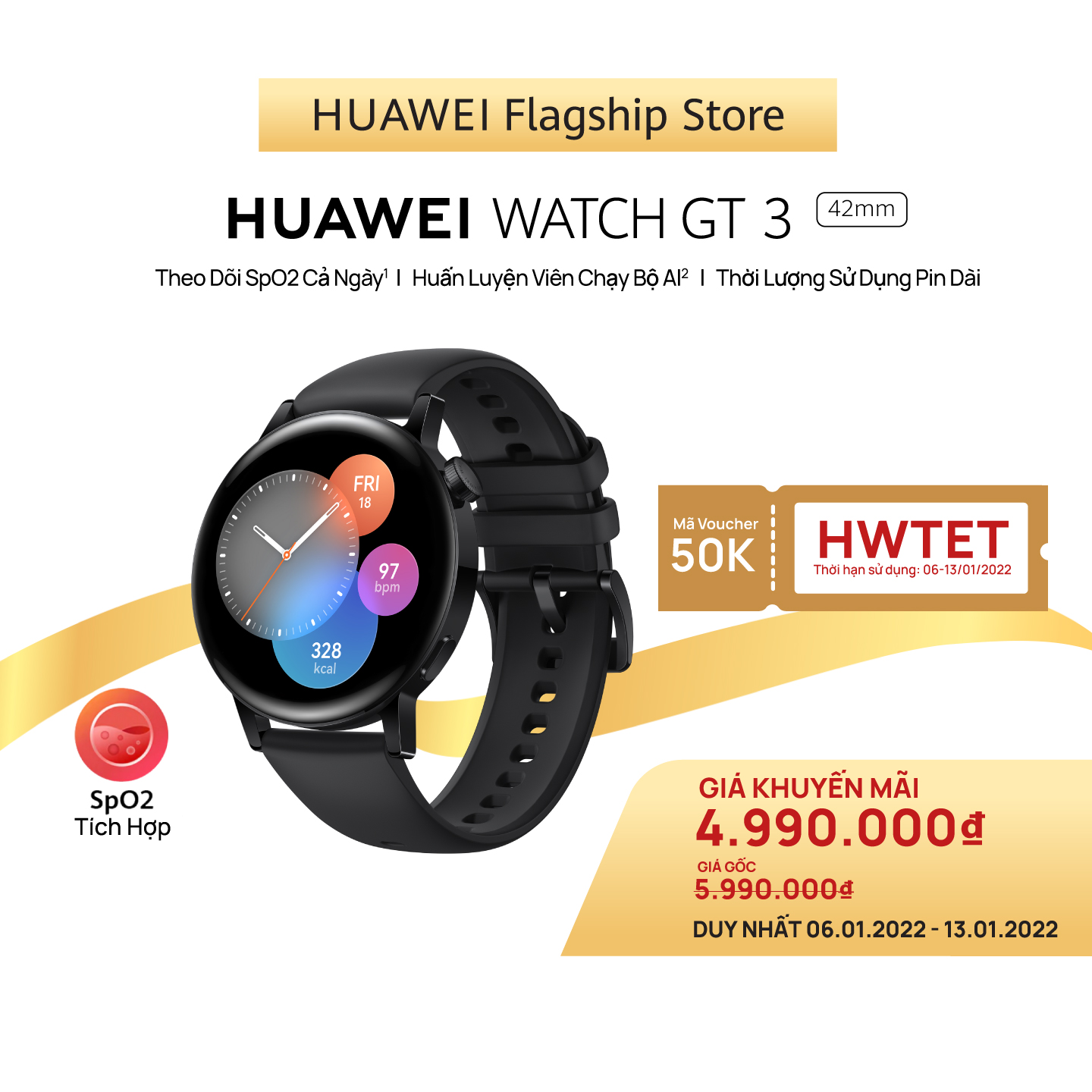 Đồng Hồ Thông Minh HUAWEI WATCH GT 3 42mm |Theo Dõi Spo2 Cả Ngày | Huấn Luyện Viên Chạy Bộ AI | Thời Lượng Sử Dụng Pin Dài | Hàng Chính Hãng