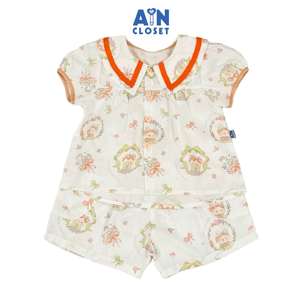 Bộ quần áo Ngắn bé gái họa tiết Mèo Cam cotton - AICDBGELARBH - AIN Closet