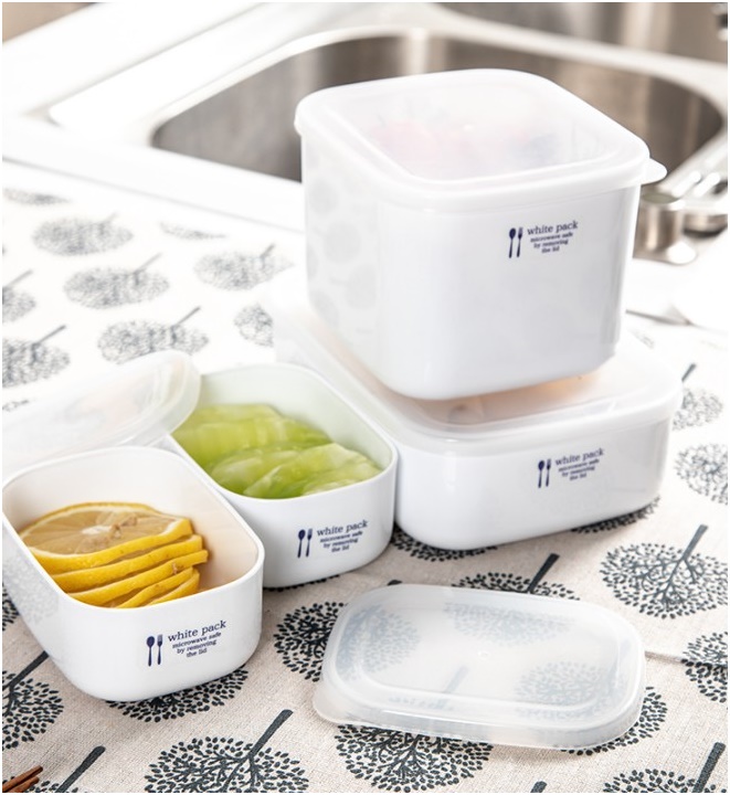 Set 02 hộp đựng & bảo quản đồ ăn White Pack 280ml thích hợp dùng trong lò vi sóng - MADE IN JAPAN