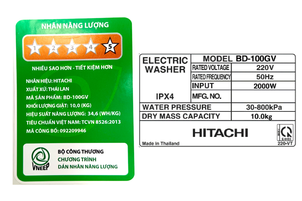 Máy giặt Hitachi Inverter 10 kg BD-100GV - Hàng Chính Hãng - Chỉ Giao TPHCM