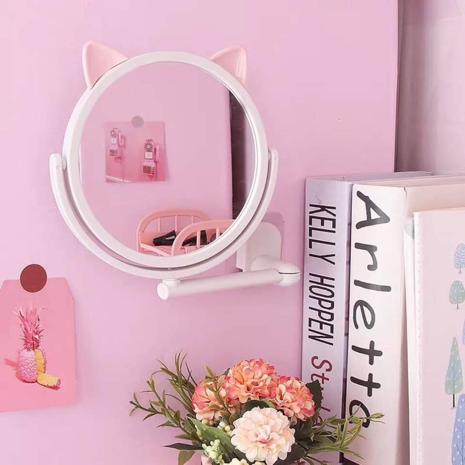 Gương xoay dán tường hình tai mèo chất liệu PP chống thấm nước, thích hợp sử dụng ướt và cực kì tiện lợi trong phòng tắm