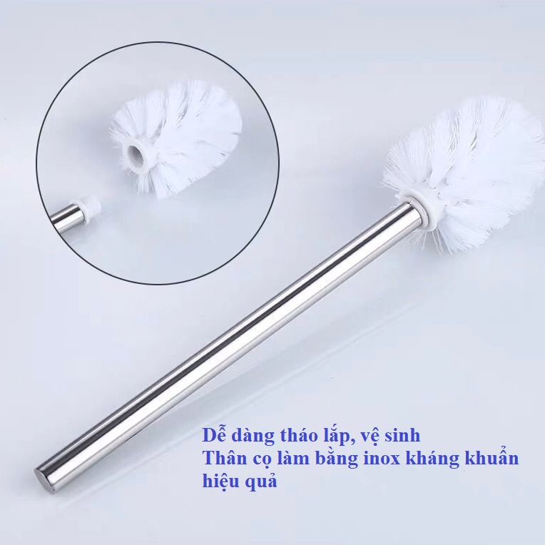 Bộ chổi cọ bồn cầu, toilet kèm giá đỡ dán tường Inox 304 cao cấp - Cây cọ vệ sinh kháng khuẩn sang trọng