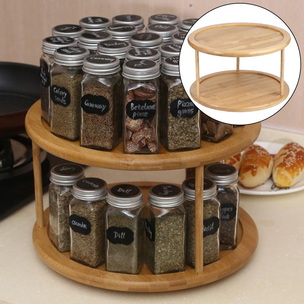 Bamboo Turntable Kitchen Organizer Rack Spice Storage 12 Inch 2 Tier