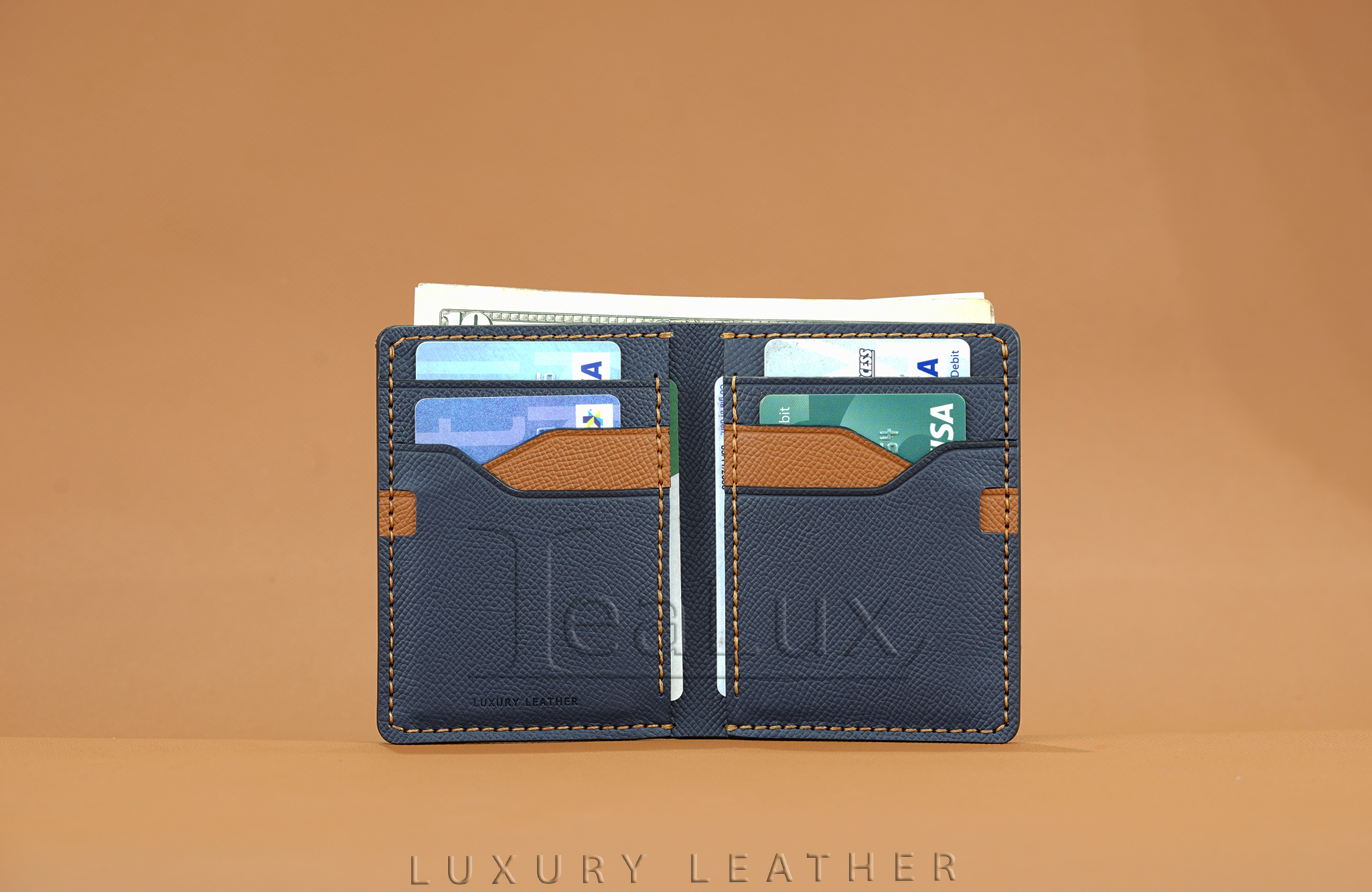Vi Da Epsom Dáng Đứng Handmade Lealux Epsom Wallet 3 - 11 X 8.8 - Xanh Navy