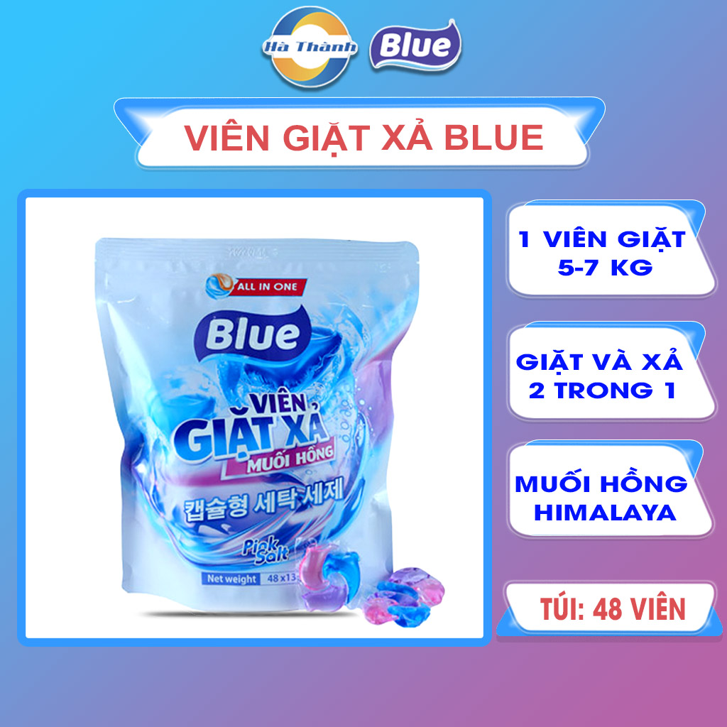 Viên Giặt Xả Blue Muối Hồng túi 48 viên - 1 Viên cho 5-7kg quần áo l Blue Hà Thành