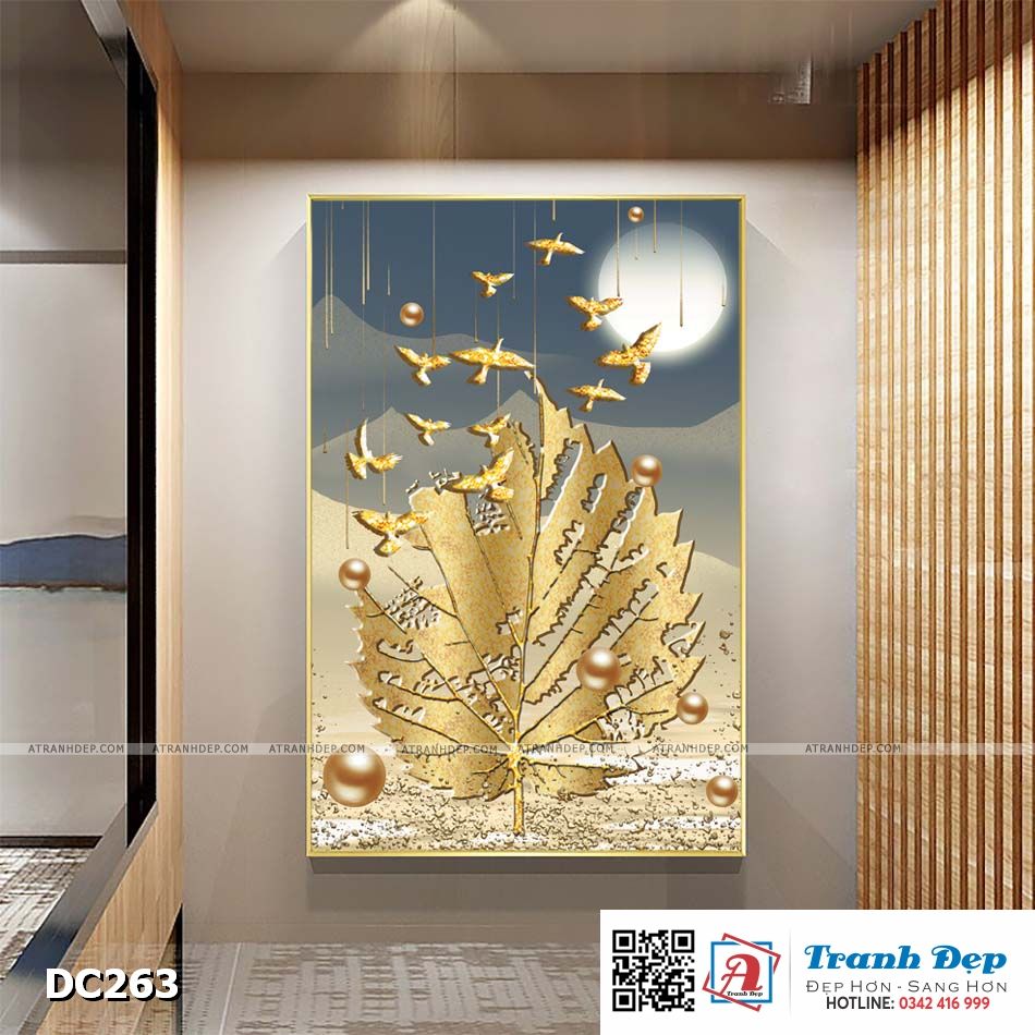 Tranh đơn canvas treo tường Decor Họa tiết lá vàng kim - DC263