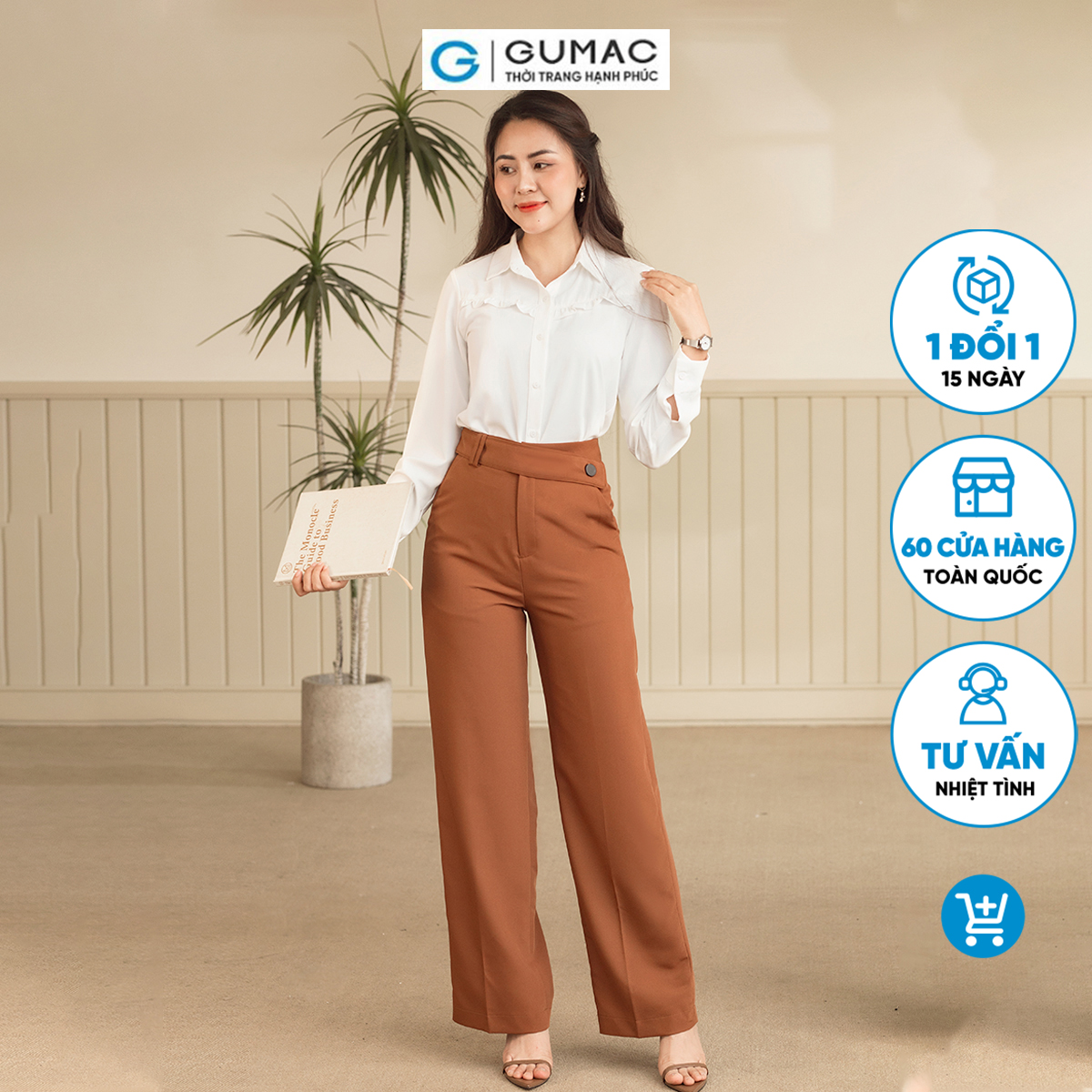 Quần tây nữ cài dây lưng thanh lịch tôn dáng sang trọng thời trang GUMAC QD06021 - QC10046