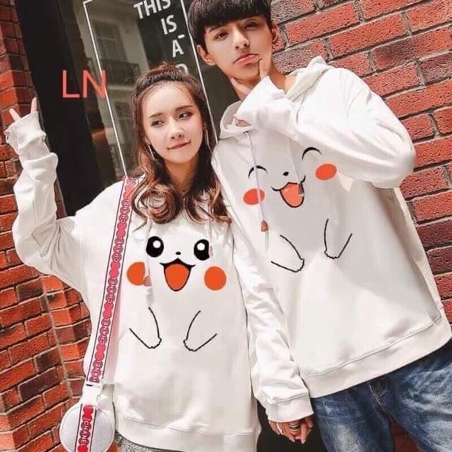 Áo đôi hoodie hoạt hình thè lưỡi 100