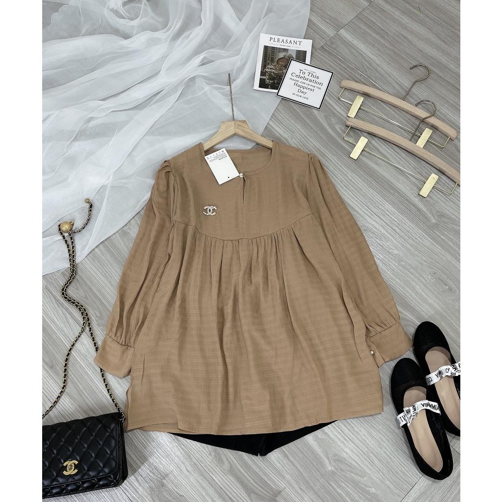 Sét áo babydoll thụng nâu xoè mix quần sooc đen trơn