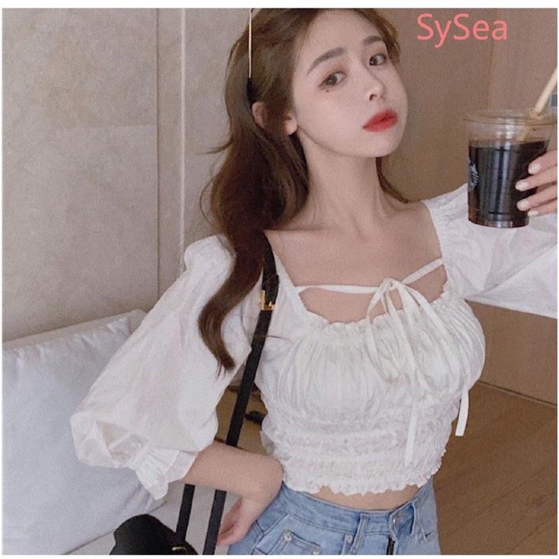 Áo Croptop Trắng Nhún Thân Siêu Xinh