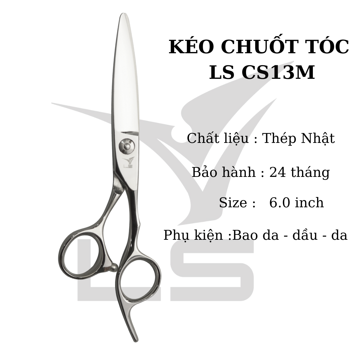 Kéo chuốt tóc VLS CS13M lưỡi cong một lưỡi sắc quai offset vênh đỡ ngón cố định - Hàng chính hãng