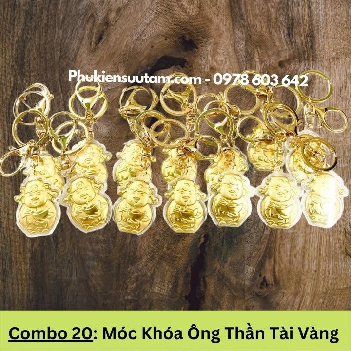 Combo 20 Móc Khóa Ông Thần Tài Vàng, kích thước: 17cmx9cm, màu vàng - SP005978