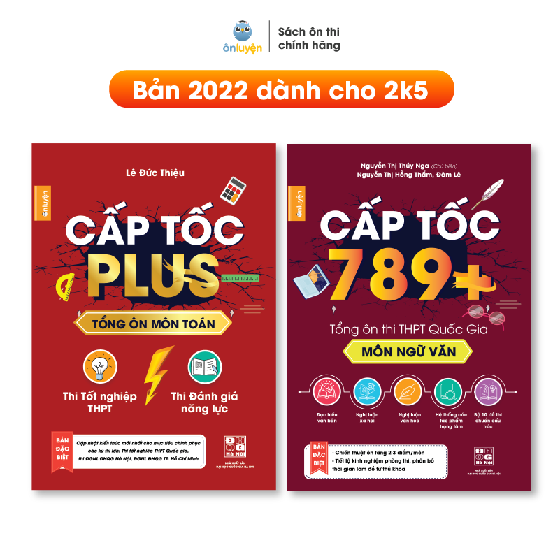 Sách-Combo 2 cuốn Cấp tốc Plus môn Toán và Cấp tốc 789+ môn Văn dùng ôn thi THPT, ĐGNL HN và HCM - Nhà sách Ôn luyện