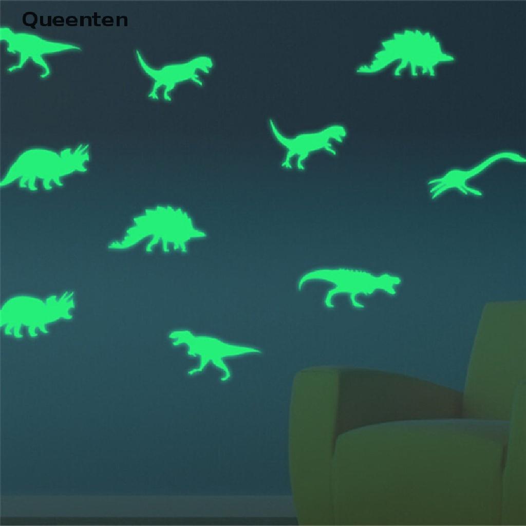 Queenten 9Pcs/set Glow in the Dark Luminous Dinosaurs Stickers Kids Room Wall Art Decoration QT