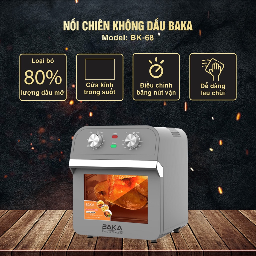 Nồi Chiên Không Dầu Dung Tích Siêu Lớn BAKA BK-68 (15 lít) - Màu Ngẫu Nhiên - Hàng Chính Hãng