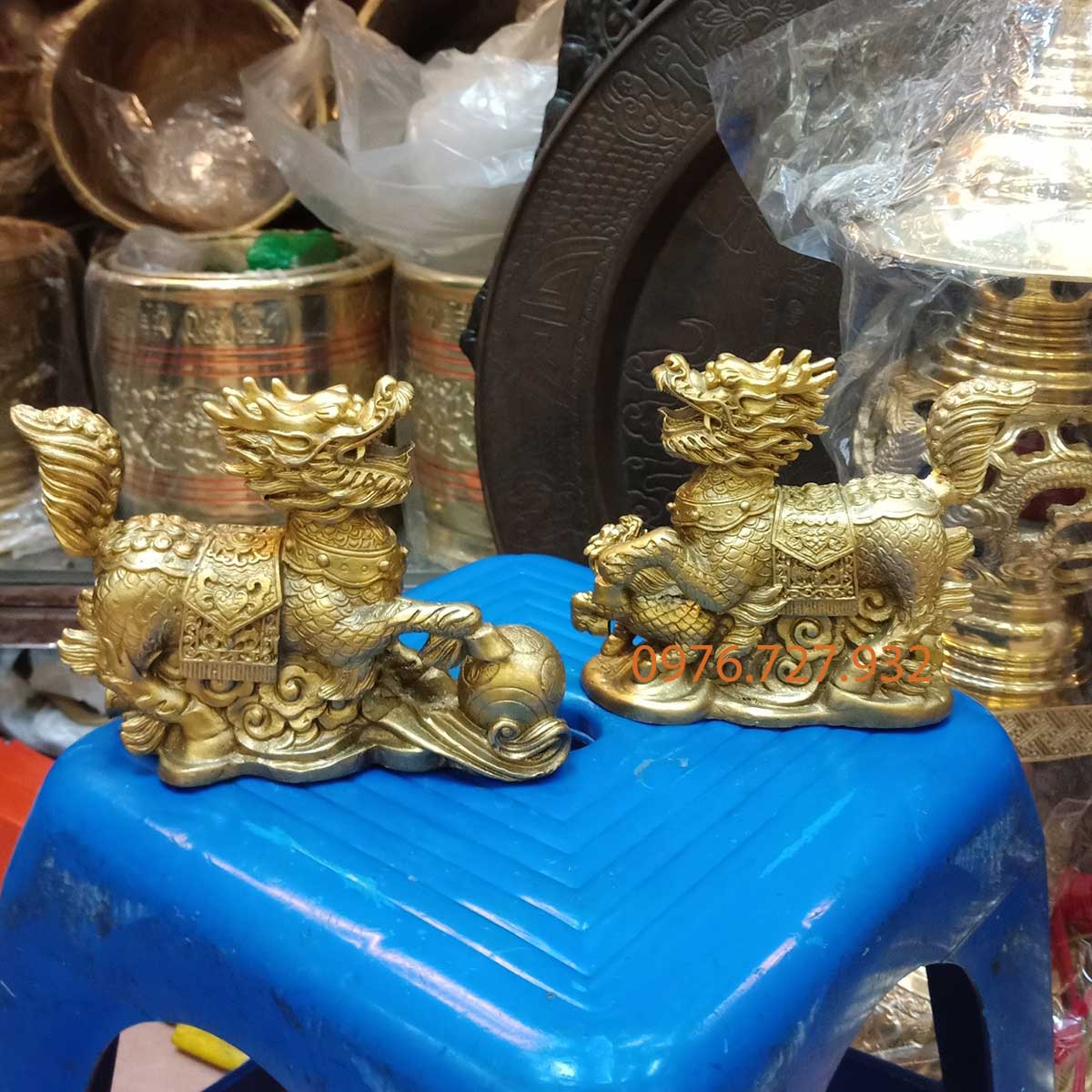 Kỳ lân phong thủy bằng đồng dài 14cm, kỳ lân phong thủy