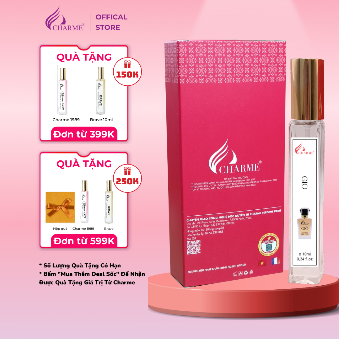 Nước hoa nam cao cấp, Charme Giò, hương trái cây, ngọt ngào, ấm áp, lưu hương lâu, độ tỏa hương xa, 80ml