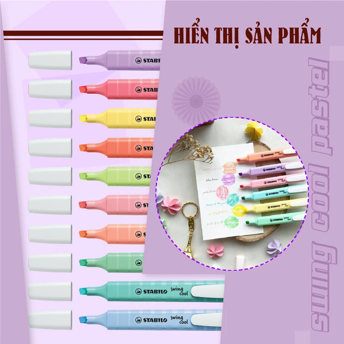Hộp 10 bút dạ quang STABILO swing cool 275 - Tím phấn (155)