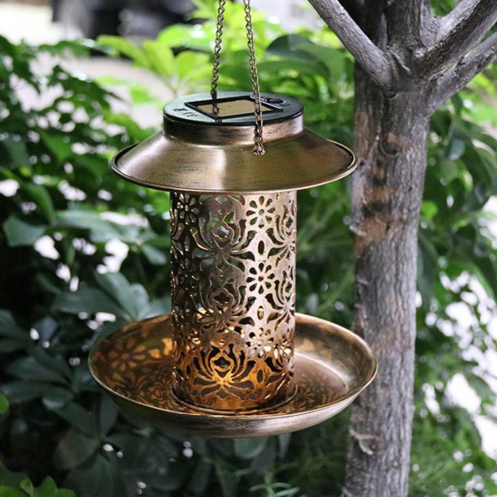 Solar Bird Hanging Feeder Outside Hanging Food Feeder Outdoor Solar Powered Garden Lantern Lights for Outdoors Garden