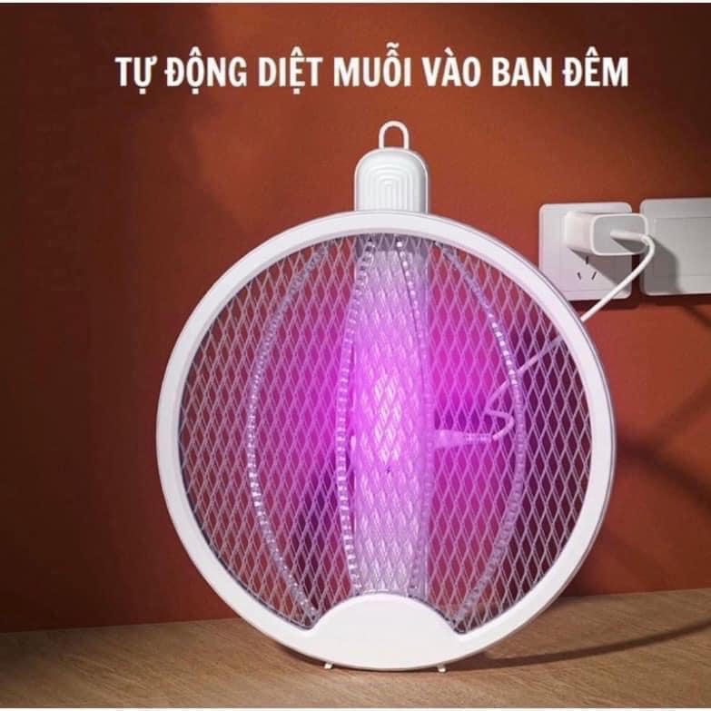 Vợt Diệt Muỗi Thông Minh Gấp Gọn 2 In 1 Kiêm Đèn Bắt Muỗi Tự Động Ban Đêm Gấp Gọn, 2 Lớp Lưới Bảo Vệ An Toàn