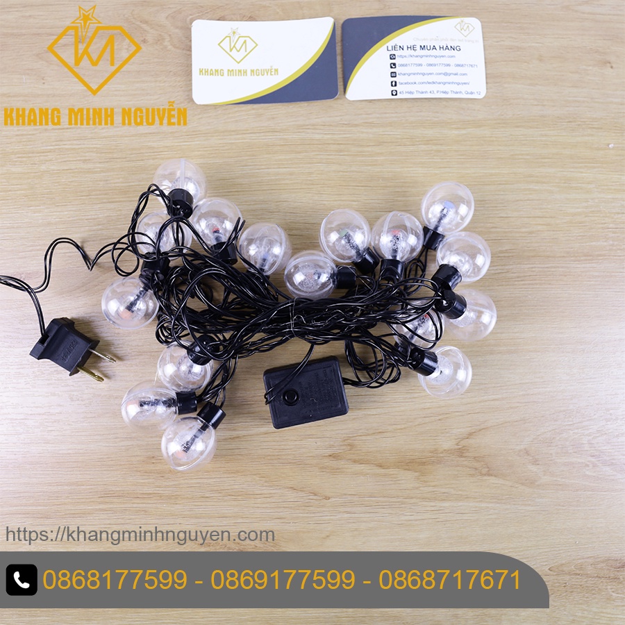 Đèn trang trí Noel, Giáng Sinh - Bộ đèn bi cầu trong cầu nhiều màu có chớp, không đổi màu - có bọc nhựa chống nước
