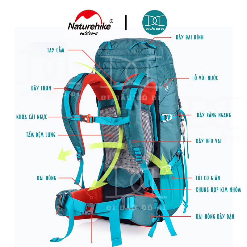 Balo leo núi trợ lực 55l/65l chống thấm, thoáng khí chính hãng Naturehike NH16Y065-Q