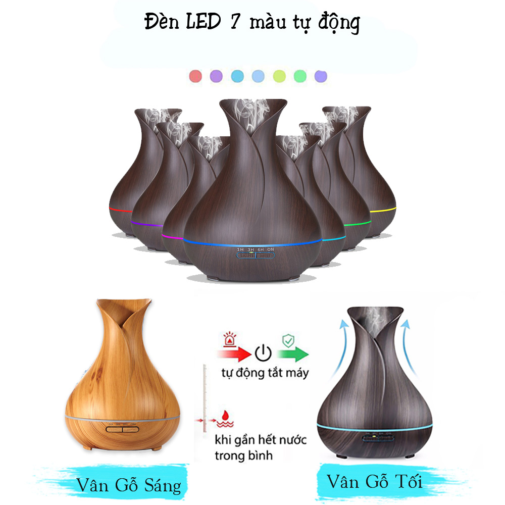 Combo máy khuếch tán, máy xông tinh dầu NFarm hình bình hoa + tinh dầu cam hương N'Farm (10ml)/ Phun sương sóng siêu âm/ Có remote điều khiển