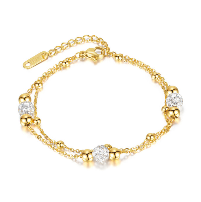 Lắc Tay 2 Tầng Trái Châu Đính Đá Zircon Titan Ko Đen TT 4372