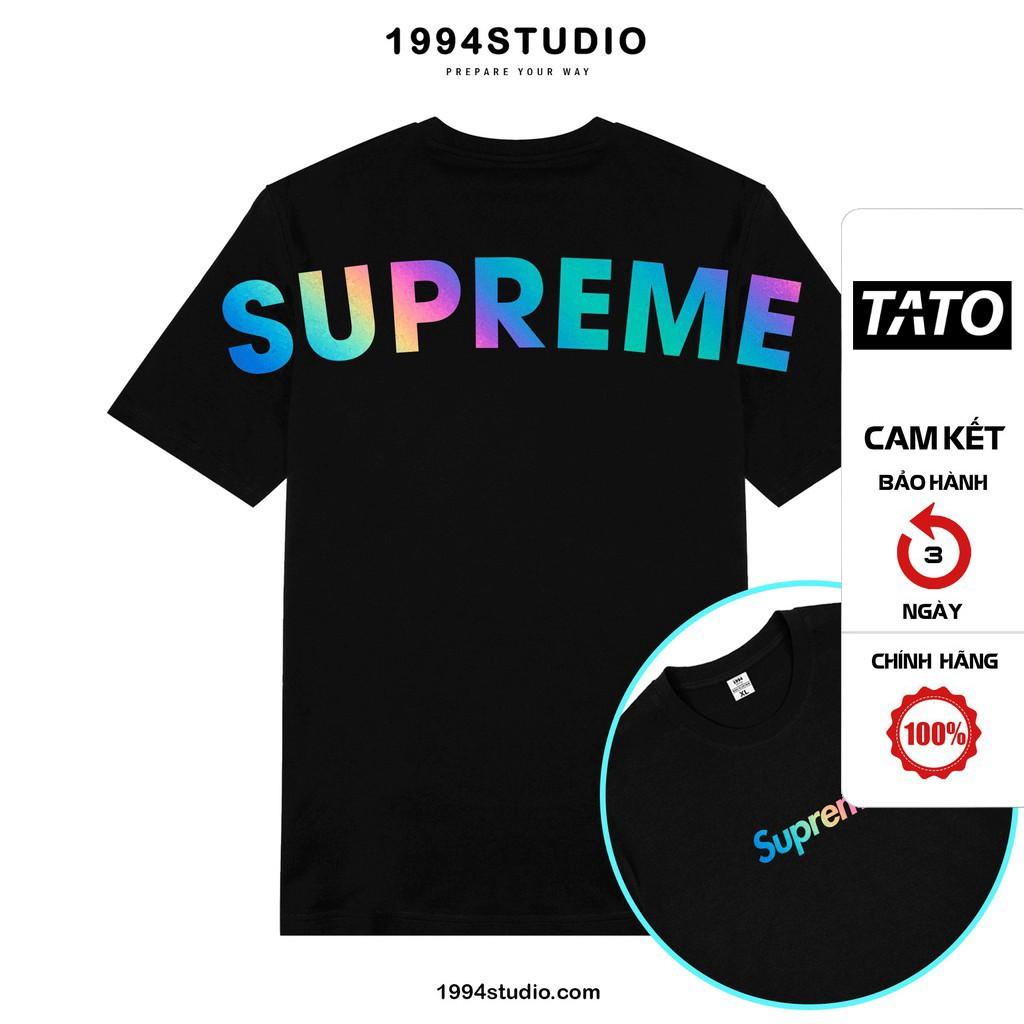 Áo thun unisex In hiệu ứng Hologram chữ Supreme Bản Limited Phản Quang 7Màu Áo phông cotton cổ tròn nam nữ TATO_OFFICIAL