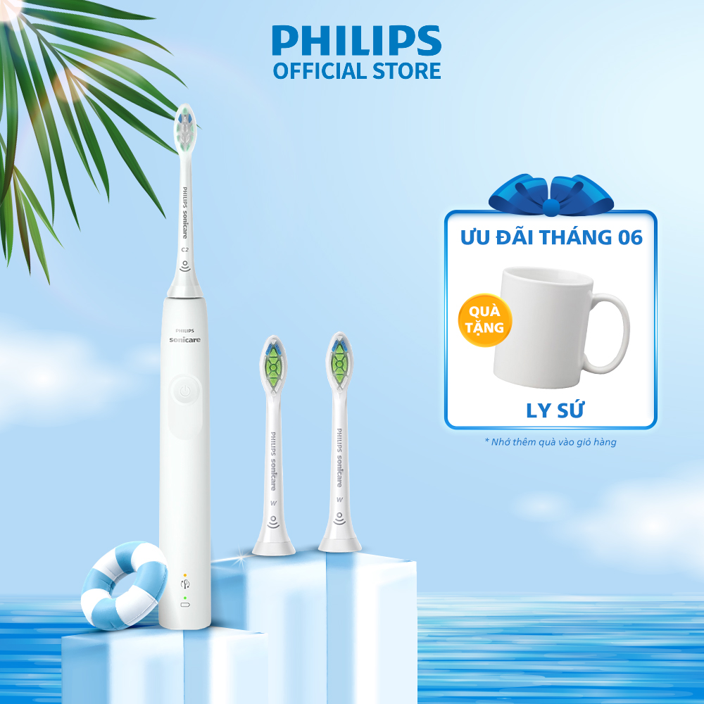 Bộ bàn chải điện Philips sonicare HX3671/23 + 2 đầu bàn chải thay thế HX6062/67 công nghệ sóng âm, bảo hành 2 năm