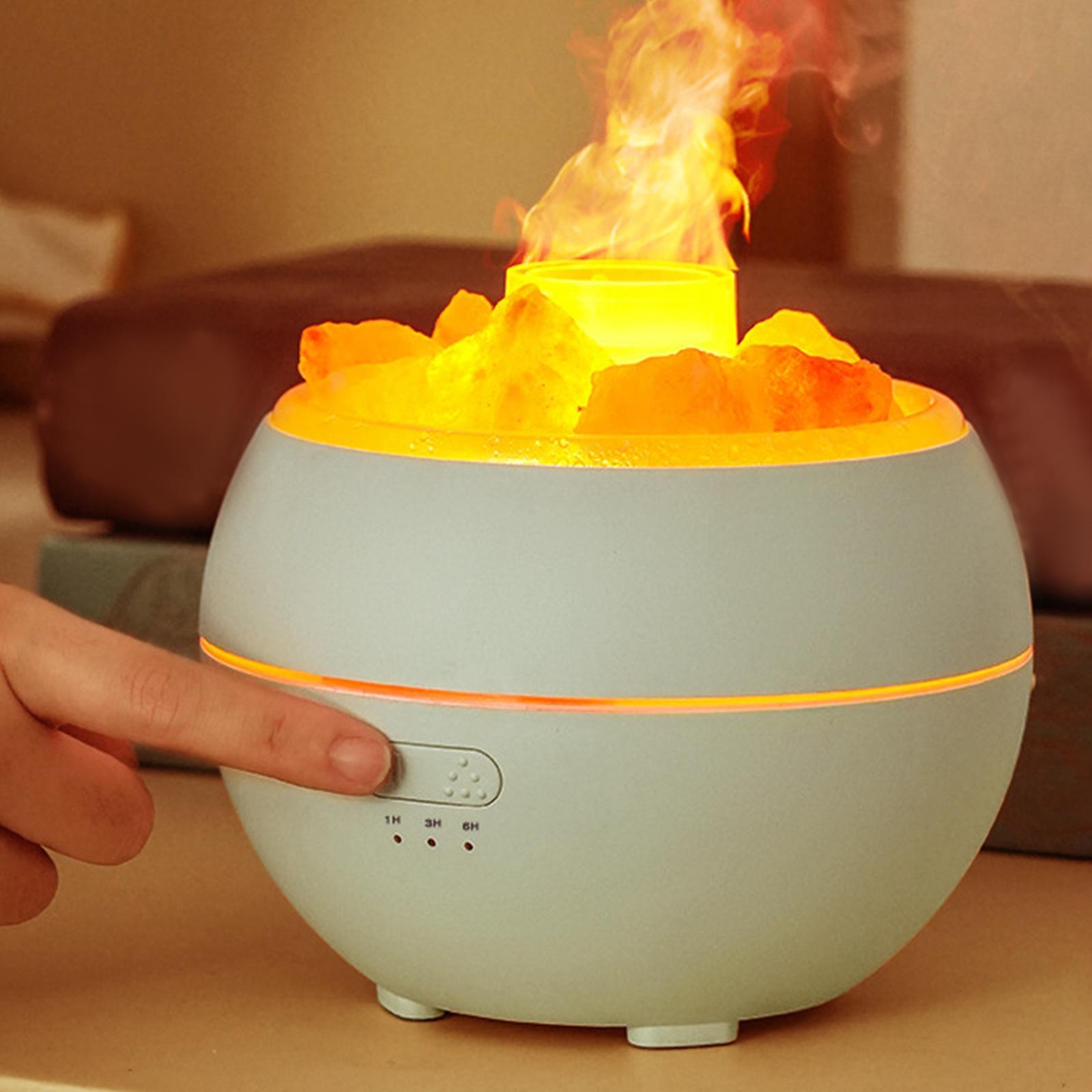 USB 300ml Air Humidifier Essential Oil Diffuser with Realistic Flame Quiet Night Light for Office Tabletop Baby Room Bedroom Decoration