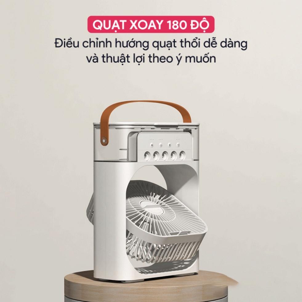 Quạt điều hòa hơi nước mini để bàn, quạt phun sương có khay chứa đá, có 5 vòi phun sương kèm kèm đèn led màu tùy chỉnh