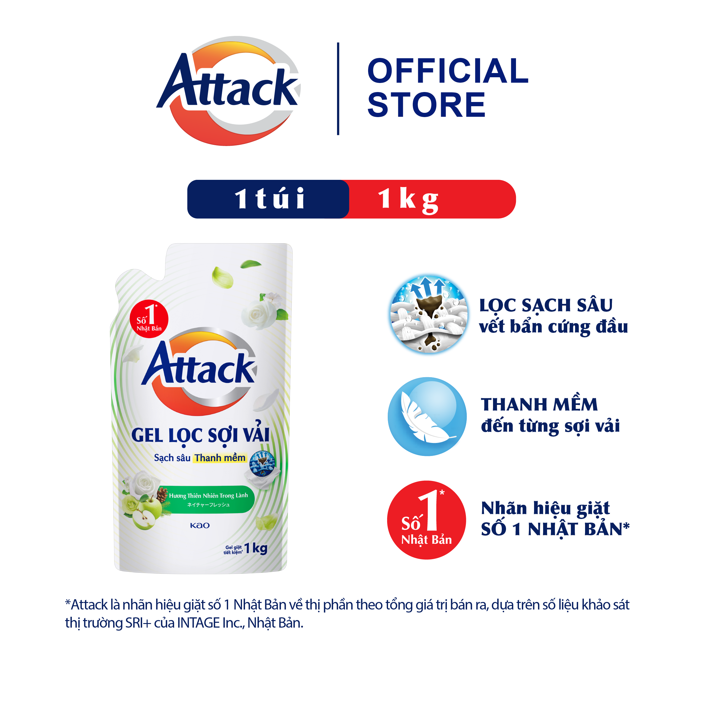 Gel Giặt Attack Hương Thiên Nhiên Trong Lành Túi 1Kg