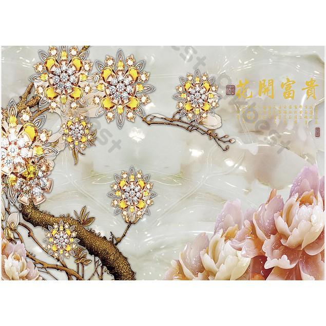 Tranh dán tường Hoa trang sức cao cấp phong cách Châu Âu, tranh dán tường 3d hiện đại MS629701