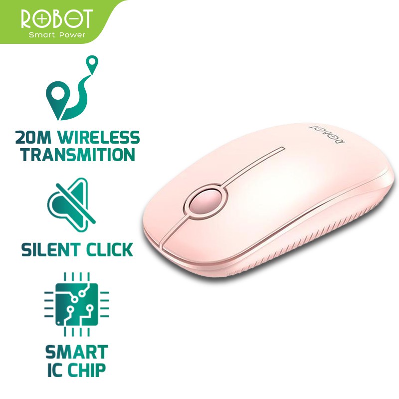 Chuột Không Dây ROBOT M330 Màu Pastel 2.4Ghz Tĩnh Âm Cho PC/Laptop - Tặng Kèm Pin - Hàng Chính Hãng