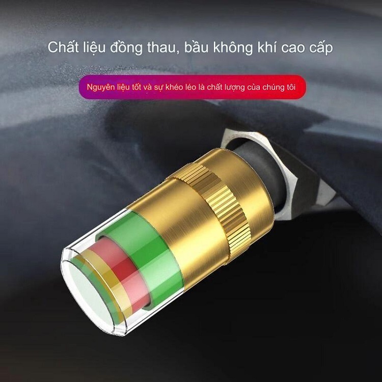 Nắp Van Lốp Ô Tô bằng Đồng kiểm tra cảnh báo Áp Suất Lốp, có ốc hãm chống trộm