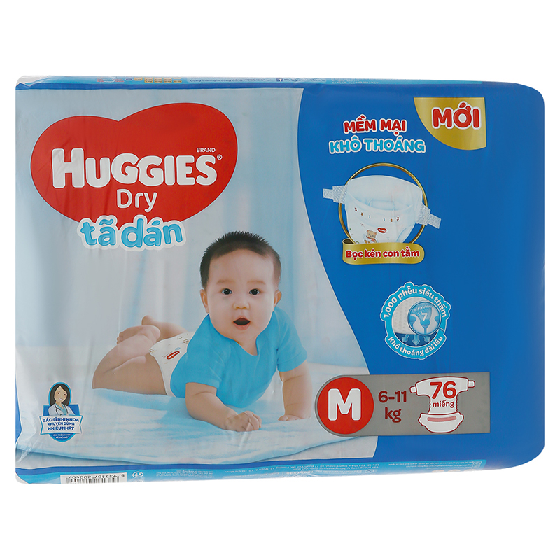 Tã dán Huggies Dry size M 76 miếng (cho bé 6 - 11kg)