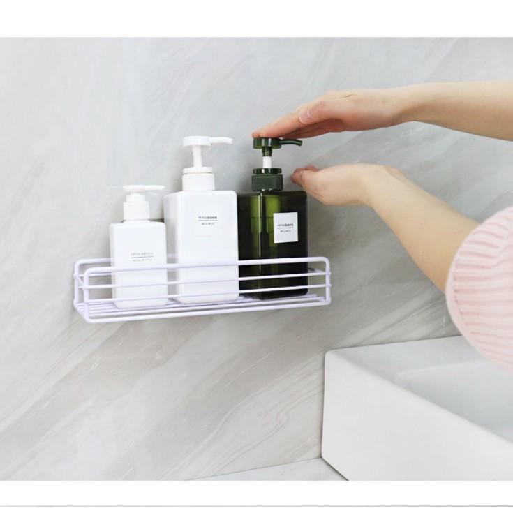Giá để đồ nhà tắm kim loại bền đẹp, kệ hình chữ nhật đựng đồ đa năng không cần khoan tường siêu tiện dụng