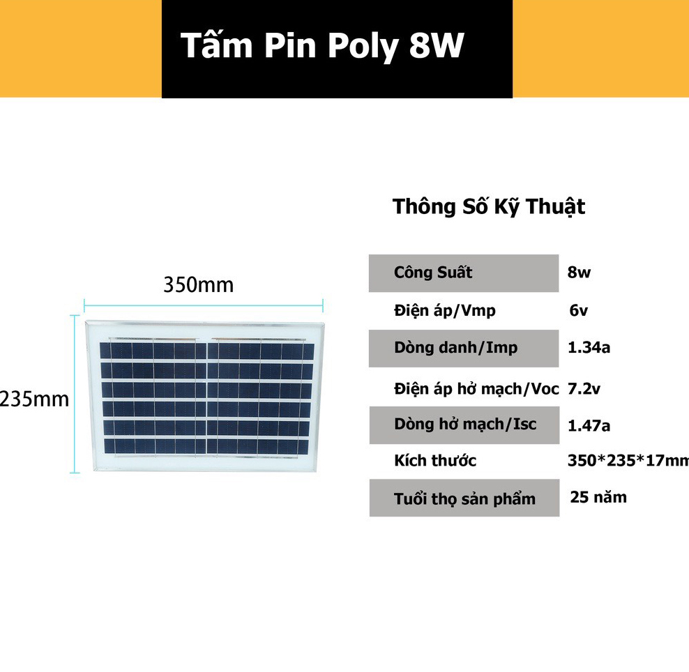 Tấm pin năng lượng mặt trời kèm dây nối, nhiều loại kích thước từ 8W-35W, chất liệu polycrystalline cao cấp