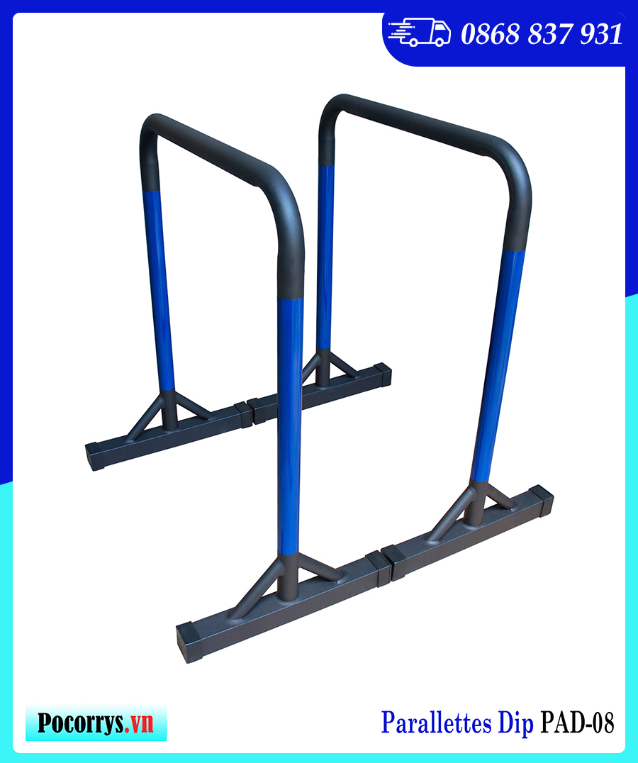 Xà kép Parallettes Dip cao 90cm, Pocorrys PAD-08, Màu đen xanh