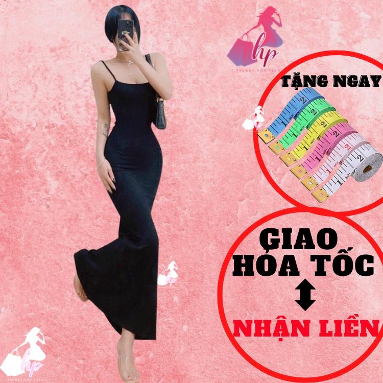 Váy 2 dây maxi đuôi cá body nữ, váy dáng dài sang chảnh hai dây tôn dáng màu đen VD284