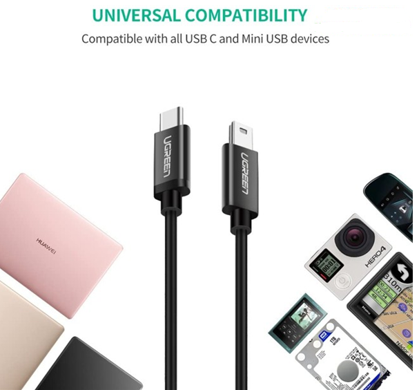 Cáp USB type C ra Mini USB  1M màu đen  Ugreen 242TYC50445US Hàng chính hãng