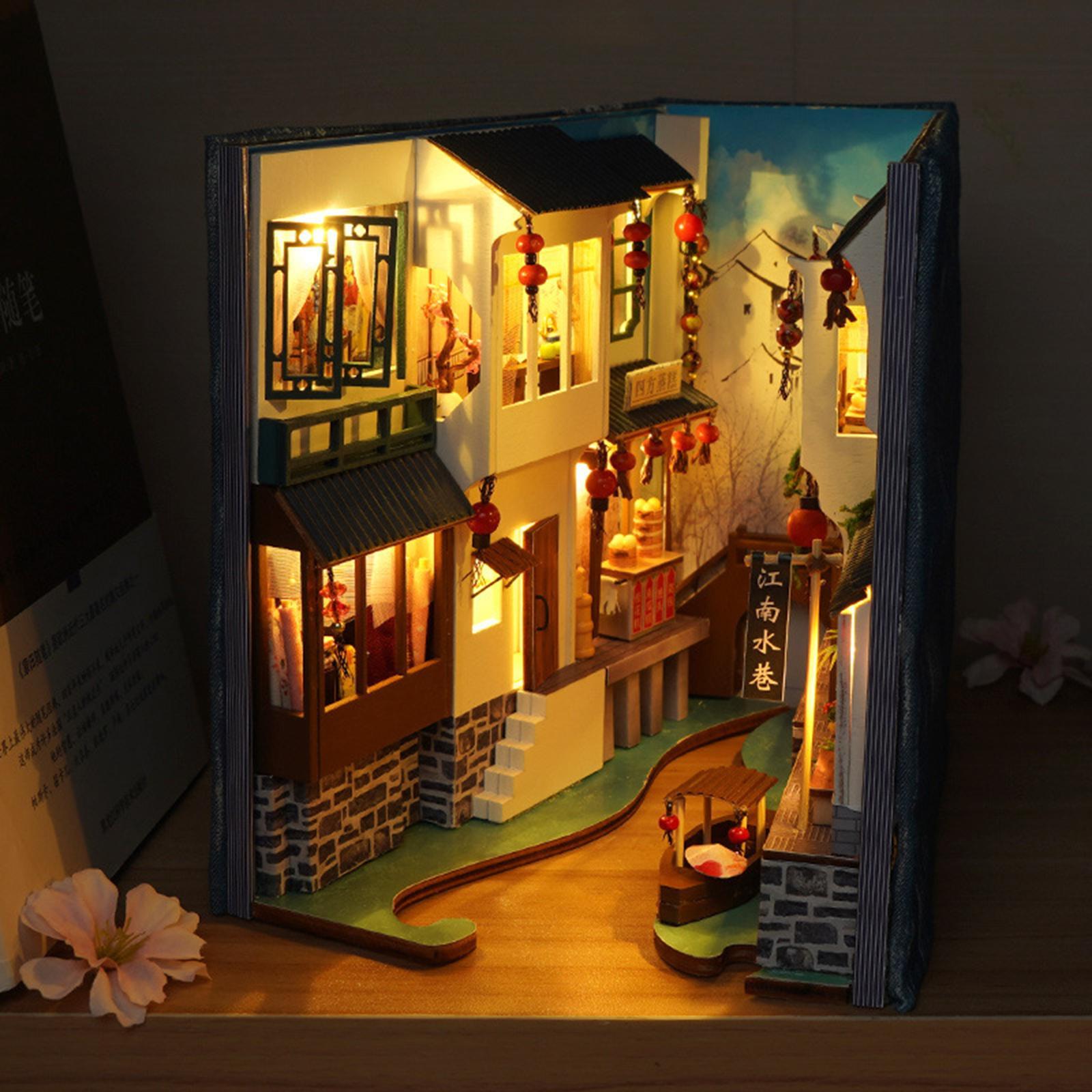 DIY Miniature Dollhouse Kit Book  Shelf Jiangnan Water Village for Kids Adults