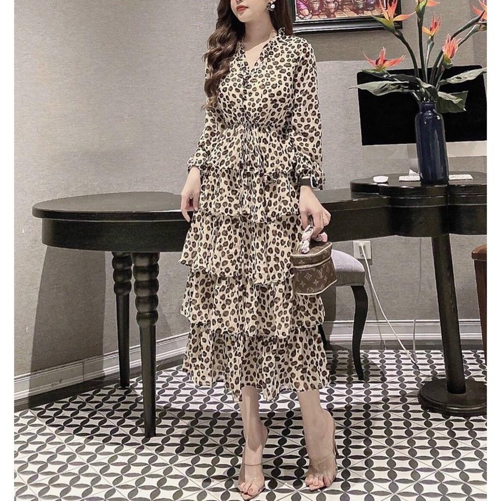 ĐẦM HỌA TIẾT BEO TẦNG 2 MÀU - DA2411