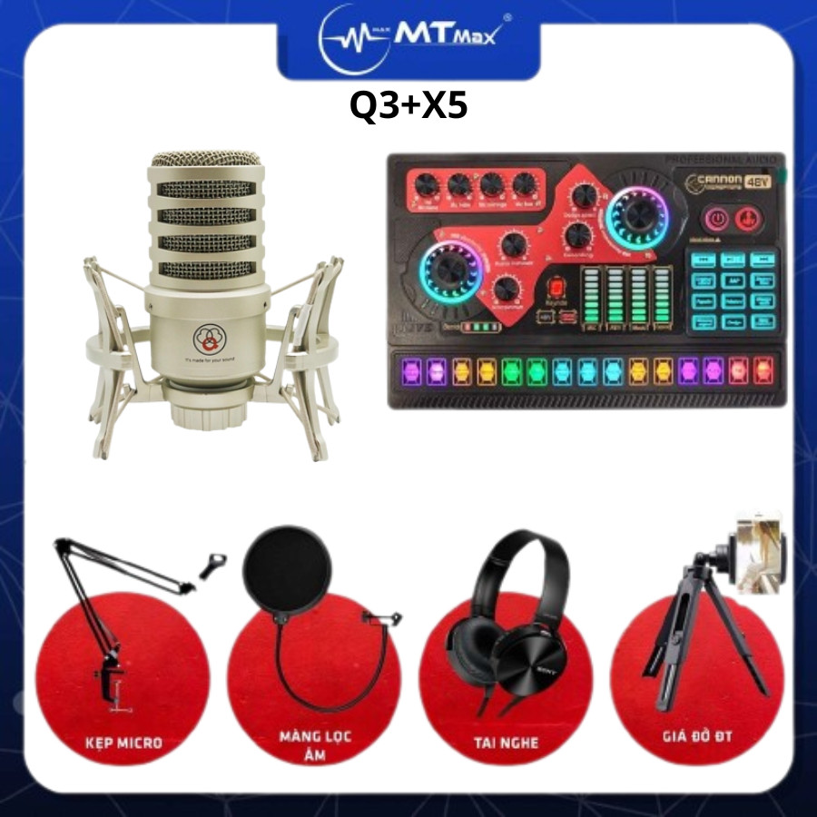 Combo sound card X5 + mic thu âm Q3 chuyên hát nhạc livestream tặng kèm full phụ kiện hát nhạc cực hay