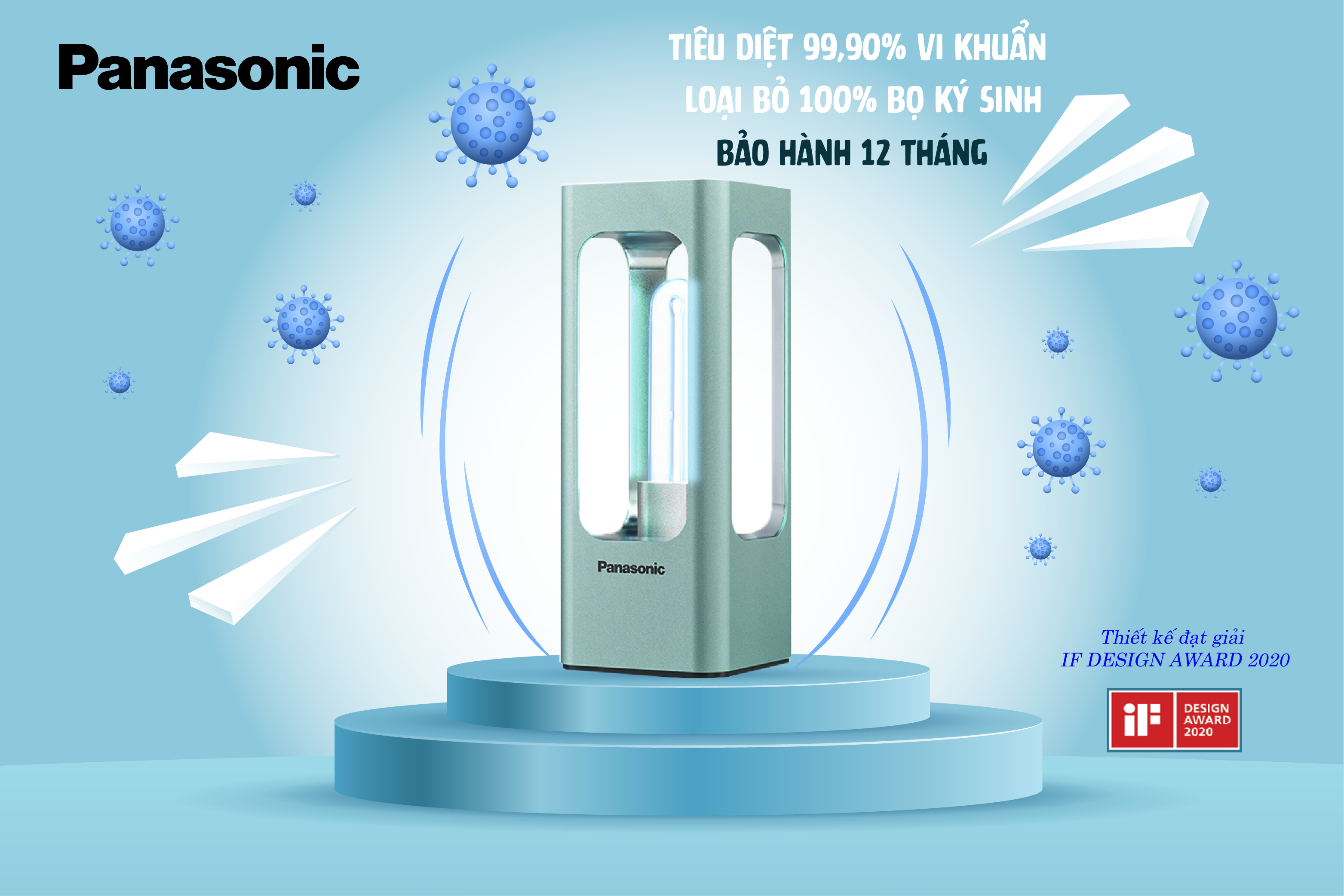 Đèn Diệt Khuẩn Bằng Tia UV PANASONIC SJD3001T88A 30W Tia Cực tím Cảm Biến Bật/Tắt Khóa An toàn 30M2