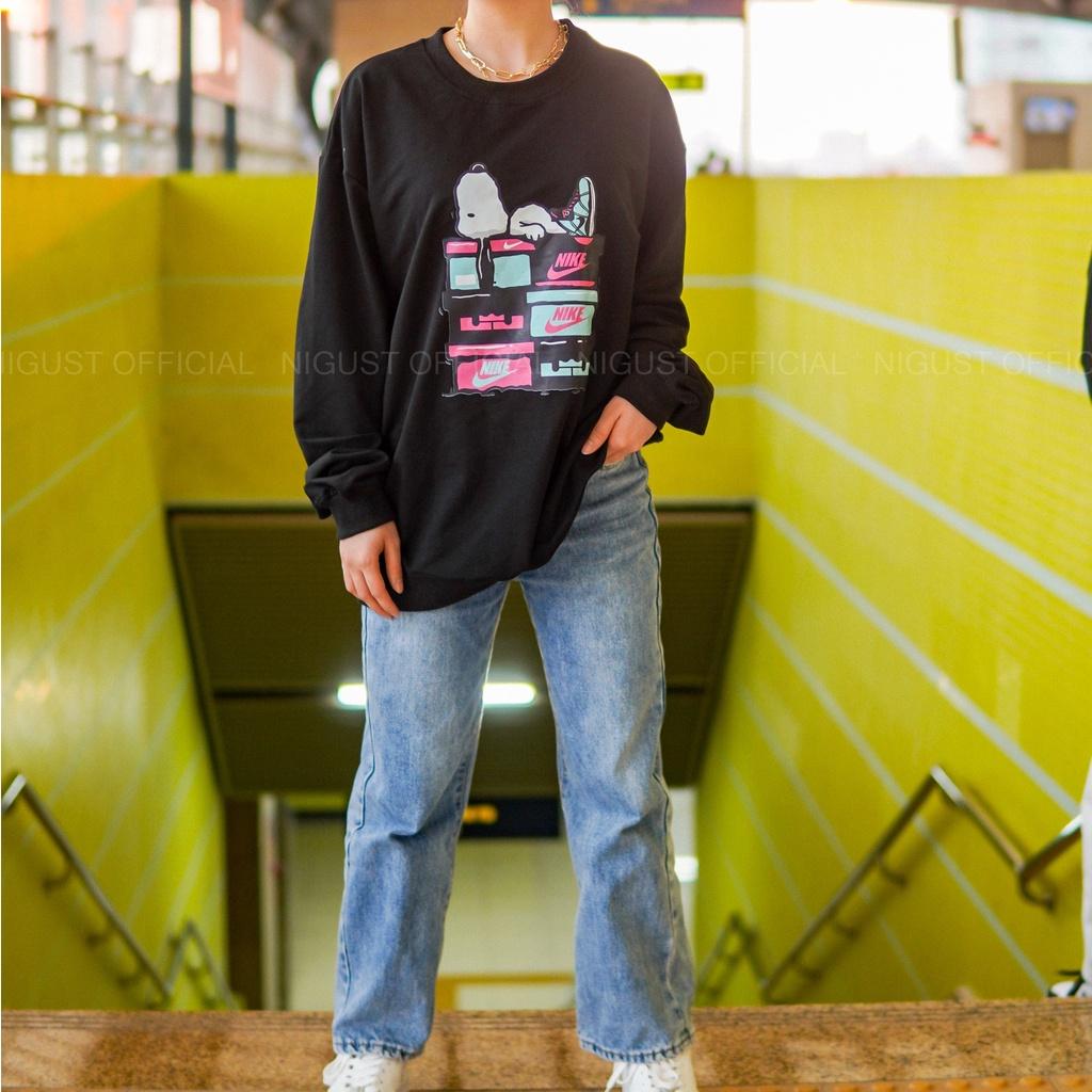 Áo sweater nam nữ local brand NIGUST Sneakerhead chất liệu nỉ da cá form rộng màu đen trắng Fullbox