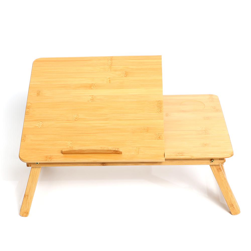 Foldable Bamboo Laptop Table 4-gear Adjustable Laptop Desk with Drawer Cup Slot for 13-15.6 inch Laptop