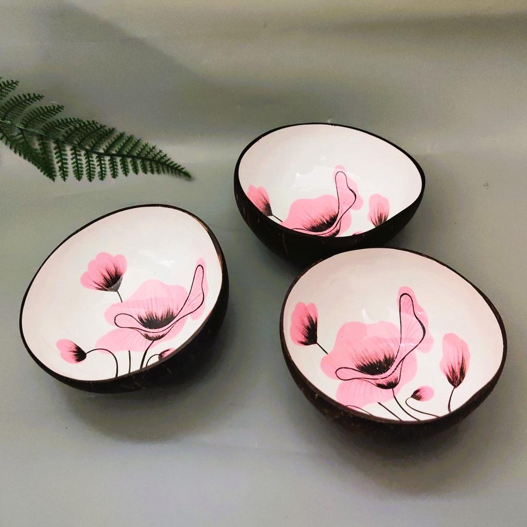 Chén/Gáo Dừa Sơn Mài Thủ Công Hoa Sen Cỡ 13cm, Bát Dừa Nghệ Thuật, Chụp Ảnh Decor