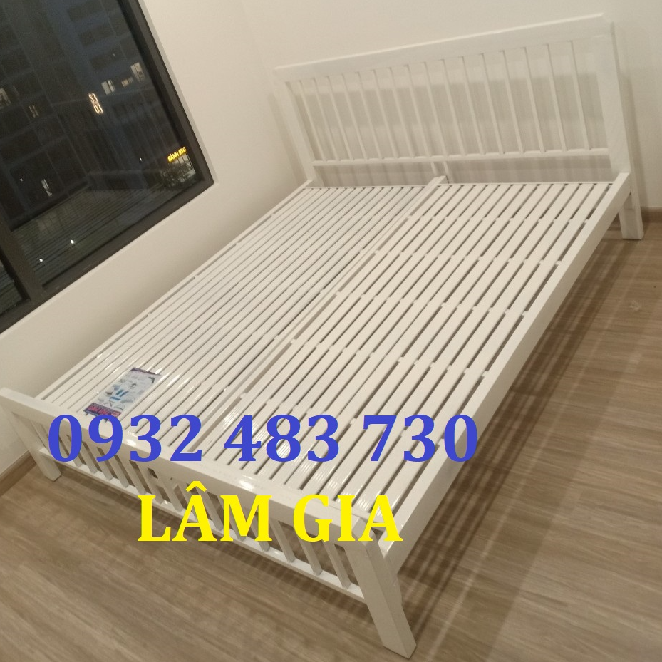 Giường sắt hộp vuông cho gia đình rộng 1m6x2m_màu trắng